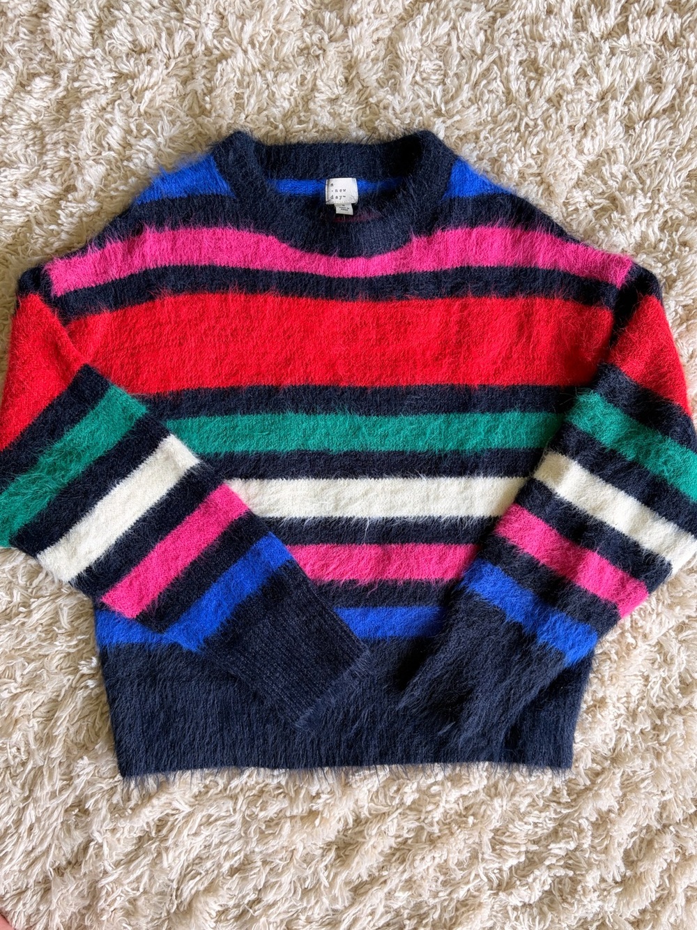 Multicolor Striped Fuzzy Sweater